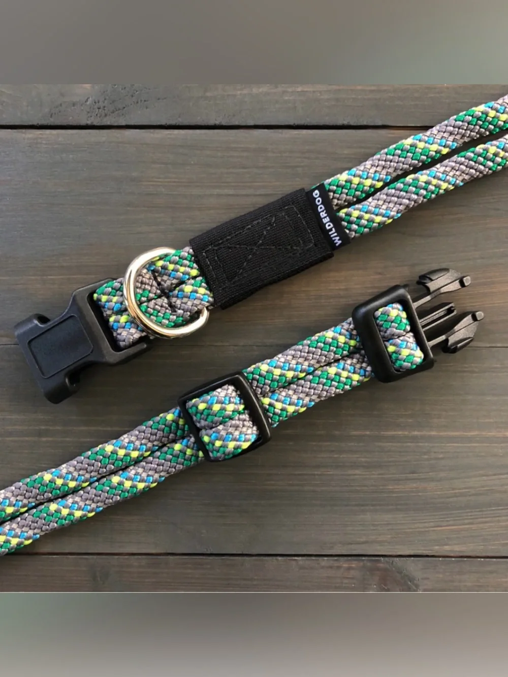 NWT Wilderdog Reflective Adj Rope Dog Collar, Size Med Grey